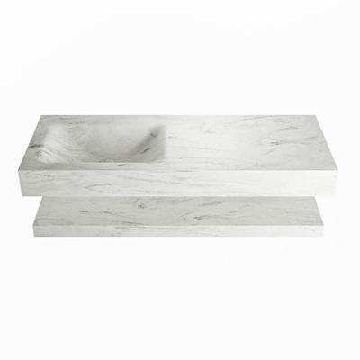 Mondiaz ALAN-DLUX Ensemble de meuble - 120cm - meuble Opalo mat - 0 tiroirs - Lavabo Cloud Opalo suspendu - vasque Gauche - 1 trou de robinet