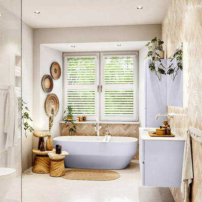 Mondiaz VICA Badkamermeubelset - 130cm - cale - 2 lades - Wastafel MOON - dubbel zonder kraangat - kleur talc - XL versie 60cm hoog