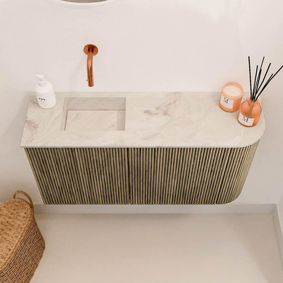 Mondiaz JOYA-DLUX 81.6cm toiletmeubel - ronding rechts kleur Dusk - Wastafel FAYE positie Links Zonder kraangat kleur Frappe.