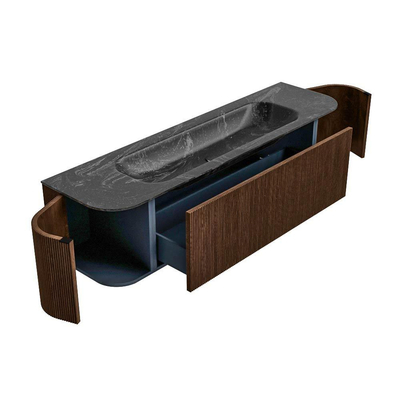 MONDIAZ KURVE-DLUX 170cm badmeubel met module 25 Len R kleur Walnut met 1 lade en 2 deuren. Wastafel BIG LARGE midden 1 kraangat kleur Lava.