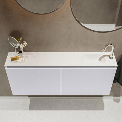 MONDIAZ TURE Kit lave-mains - 120x23x50cm - 1 trou de robinet - 2 portes - cale mat - Lavabo à droite - Solid Surface Blanc
