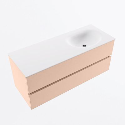 MONDIAZ VICA Ensemble meuble de salle de bains - 120cm - meuble bas rosee - 2 tiroirs - lavabo moon à droite - sans trous de robinet - version haute 60cm - talc