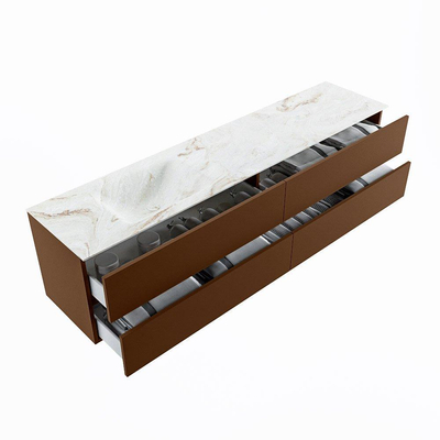 MONDIAZ VICA-DLUX Ensemble meuble de salle de bains - 200cm - meuble bas Rust - 4 tiroirs - lavabo encastré Cloud gauche - sans trous de robinet - version haute 60cm - Frappe