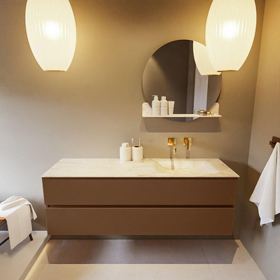 Mondiaz VICA-DLUX ensemble de meuble de salle de bain - 150cm - meuble sous-vasque reposant - 2 tiroirs - lavabo encastrée cloud droite - sans trous de robinet - version haute de 60cm - ostra