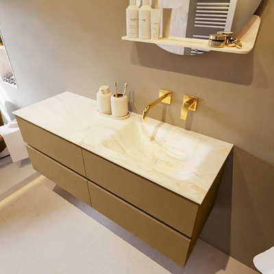 Mondiaz VICA-DLUX ensemble de meuble de salle de bain - 130cm - meuble sous-vasque oro - 4 tiroirs - lavabo encastré cloud droite - sans trous de robinet - version haute de 60cm - ostra