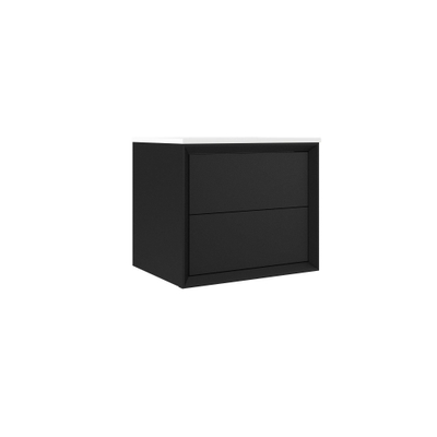 Saniclass Prime Core Ensemble meuble de salle de bains - 60x50x45cm - 1 vasque rectangulaire en céramique blanche - 1 trou de robinet - 2 tiroirs - miroir rectangulaire - noir mat