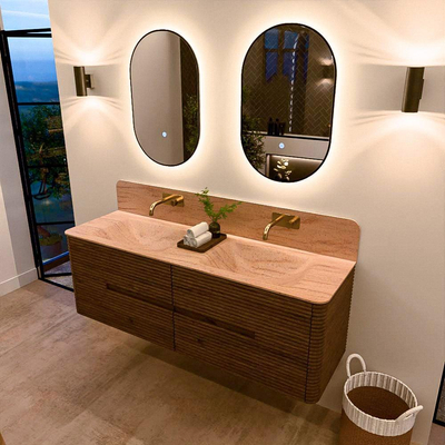 Mondiaz CIRO-DLUX Badkamermeubelset - 150x45x50cm - Solid surface wastafel Saba - 2 wasbak Dubbel - zonder kraangaten - 4 lades - Dusk