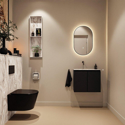 MONDIAZ TURE-DLUX Meuble toilette - 60cm - Urban - EDEN - vasque Glace - position gauche - sans trou de robinet