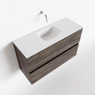 MONDIAZ ADA Meuble WC - 80x30x50cm - 0 trous de robinet - 2 tiroirs - dark brown mat - vasque au centre - Solid surface - Blanc