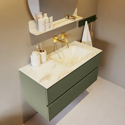 MONDIAZ VICA-DLUX Ensemble meuble de salle de bains - 100cm - meuble bas army - 2 tiroirs - lavabo encastré cloud à droite - sans trous de robinet - version haute 60cm - frape