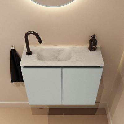 MONDIAZ TURE-DLUX Meuble toilette - 60cm - Greey - EDEN - vasque Opalo - position gauche - 1 trou de robinet