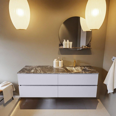 Mondiaz VICA-DLUX ensemble de meuble de salle de bain - 150cm - meuble sous-vasque cale - 4 tiroirs - lavabo encastré cloud droite - 1 trou de robinet - version haute de 60cm - lave