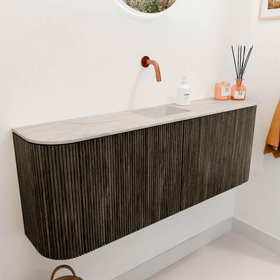 Mondiaz JOYA-DLUX 113.2cm toiletmeubel - ronding links en rechts kleur Shadow - Wastafel FAYE positie Midden Zonder kraangat kleur Ostra.