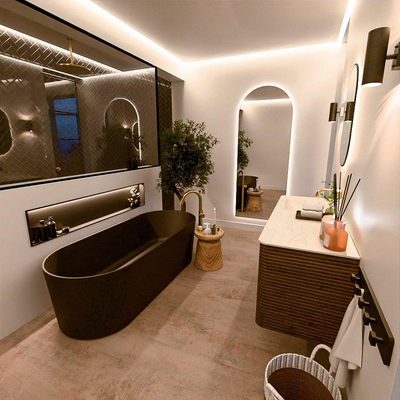 Mondiaz CIRO-DLUX Ensemble de meubles de salle de bains - 130x45x50cm - lavabo solid surface Opalo - 1 vasque à gauche - sans trous de robinet - 4 tiroirs - Dusk