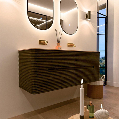 Mondiaz CIRO-DLUX Badkamermeubelset - 130x45x50cm - Solid surface wastafel Arena - 2 wasbak Dubbel - zonder kraangaten - 4 lades - Shadow