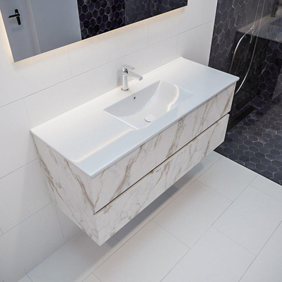 MONDIAZ VICA Ensemble de meuble salle de bain - 120cm - 2 tiroirs - lavabo Denia central - 1 trou de robinet - céramique marbre carrara