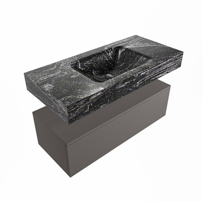 Mondiaz ALAN-DLUX Ensemble de meuble - 100cm - meuble Dark grey mat - 1 tiroir - Lavabo Cloud Lava suspendu - vasque Centre - 1 trou de robinet