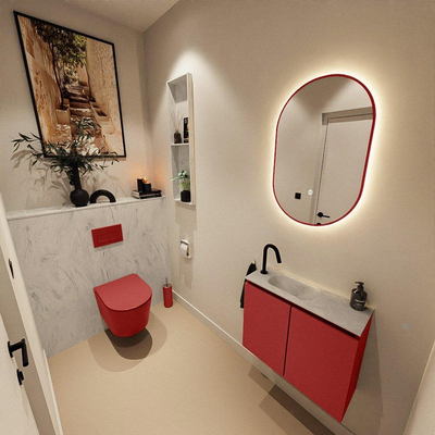 MONDIAZ TURE-DLUX 60cm toiletmeubel Fire. EDEN wastafel Opalo positie links. Met 1 kraangat.