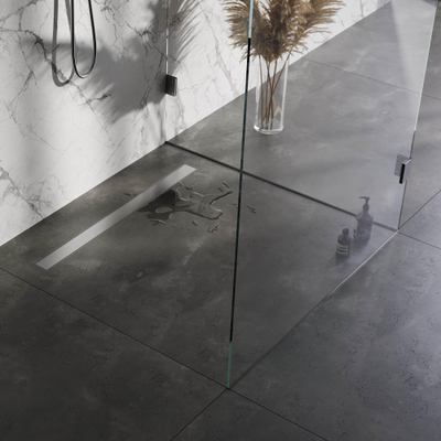 Brauer Caniveau de douche - 90x7x6.7cm - bride de sol peu profonde - sortie latérale - grille de carrelage réversible - inox