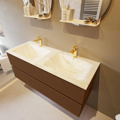 Mondiaz VICA-DLUX Ensemble de meuble de salle de bain - 120cm - meuble sous-vasque repos - 2 tiroirs - lavabo encastrée cloud double - 2 trous de robinet - version haute de 60cm - ostra