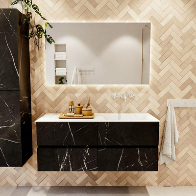 Mondiaz VICA Ensemble de meuble de salle de bain - 120cm - Marquina 4 tiroirs - Lavabo CLOUD - droite - sans trou de robinet - couleur talc - version XL 60cm de haut