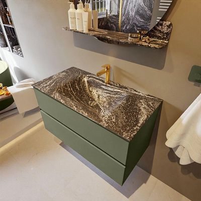 Mondiaz VICA-DLUX Ensemble de meuble de salle de bain - 90cm - meuble sous-vasque armée - 2 tiroirs - lavabo encastrée nuage milieu - 1 trou de robinet - version haute 60cm - lave