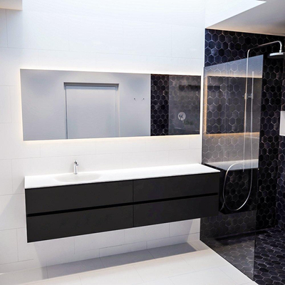 Mondiaz VICA ensemble de meuble de salle de bain - 200cm - meuble sous-vasque urbain - 4 tiroirs - lavabo moon gauche - 1 trou de robinet - miroir LED - version XL 60cm de haut