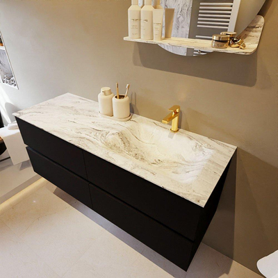 Mondiaz VICA-DLUX ensemble de meuble de salle de bain - 130cm - meuble sous-vasque urbain - 4 tiroirs - lavabo encastré cloud droite - 1 trou de robinet - version haute de 60cm - glace