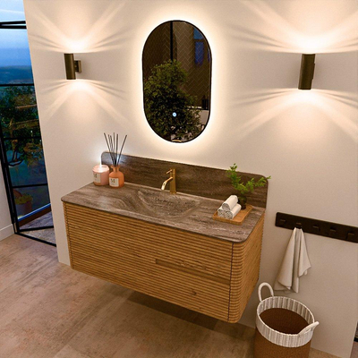 Mondiaz CIRO-DLUX Badkamermeubelset - 120x45x50cm - Solid surface wastafel Oza - 1 wasbak Midden - 1 kraangat - 2 lades - Oak