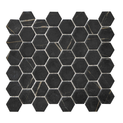 The Mosaic Factory Valencia carreau mosaïque - 27,6x32,9cm - carreau mural et de sol - Hexagone/Hexagon - Verre recyclé Nero Marble Print Mat