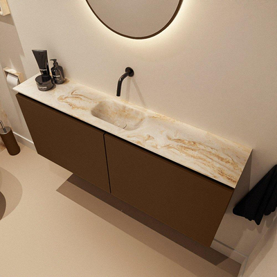 MONDIAZ TURE-DLUX meuble de toilette 120cm Rust. EDEN lavabo Frappe position milieu. Sans trou de robinet.
