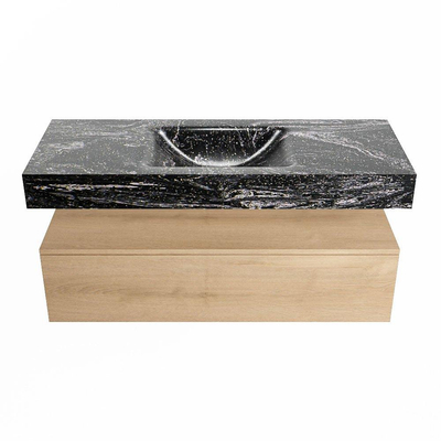 Mondiaz ALAN-DLUX Ensemble de meuble - 120cm - meuble Washed Oak mat - 1 tiroir - Lavabo Cloud Lava suspendu - vasque Centre - 0 trous de robinet