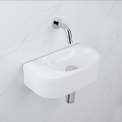 QeramiQ Fuente pack lave-mains – demi-rond – 40 x 21,5 x 12 cm – sans perçage – robinet chromé