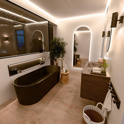 Mondiaz CIRO-DLUX Badkamermeubelset - 110x45x50cm - Solid surface wastafel Oza - 1 wasbak Links - 1 kraangat - 2 lades - Dusk