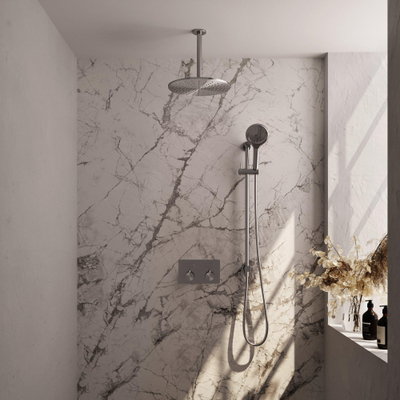 BRAUER Brushed Edition Douche de pluie thermostatique encastrée - boutons-poussoirs - SET 72 - pomme de douche 30cm - bras de plafond - douchette 3 jets - flexible de douche - barre de douche intégrée - inox brossé PVD