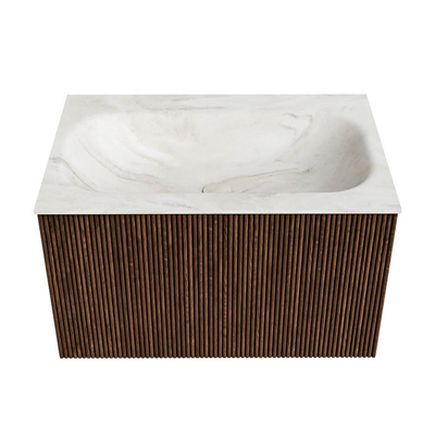 MONDIAZ KURVE-DLUX Meuble de salle de bains 70cm couleur Walnut avec 1 tiroir. Lavabo BIG SMALL central 1 trou de robinet couleur Ostra.