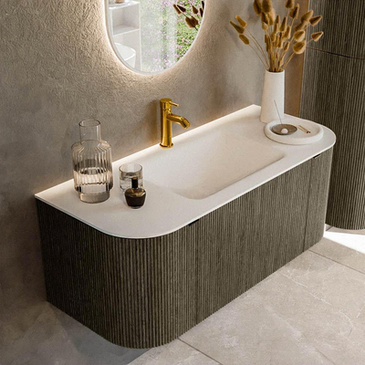 Mondiaz KURVE Ensemble de meuble salle de bain - 110x46x40cm - 1 tiroir - 2 portes - lavabo en solid surface - milieu - 1 trou de robinet - Shadow