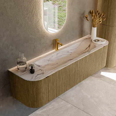 MONDIAZ KURVE-DLUX meuble de salle de bains 170cm arrondi Gauche + Droite couleur Dusk avec 1 tiroir et 2 portes. Lavabo BIG LARGE Central 1 trou de robinet Nata.