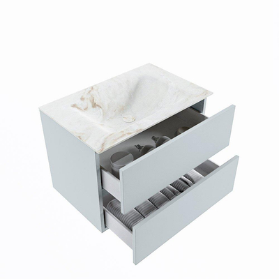 Mondiaz VICA-DLUX Ensemble de meuble de salle de bain - 70cm - meuble sous-vasque argile - 2 tiroirs - lavabo encastré nuage milieu - 1 trou de robinet - version haute 60cm - frape