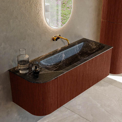 Mondiaz KURVE-DLUX Ensemble de meubles de salle de bains - 125x46x40cm - 1 tiroir - 1 porte - vasque solid surface - droite - sans trou de robinet - Ruby