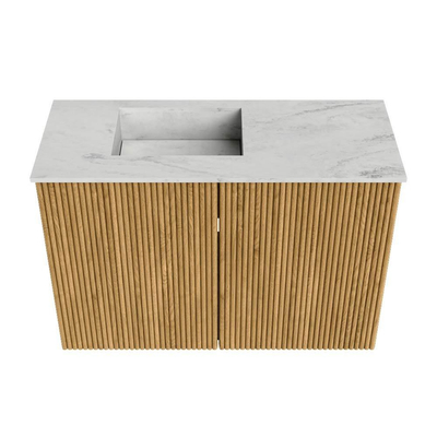 Mondiaz JOYA-DLUX 60cm toiletmeubel - kleur Oak - Wastafel FAYE positie Links Zonder kraangat kleur Opalo.