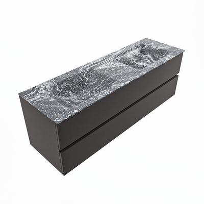 Mondiaz VICA-DLUX ensemble de meuble de salle de bain - 150cm - meuble sous-vasque gris foncé - 2 tiroirs - lavabo encastré nuage double - 2 trous de robinet - version haute de 60cm - lave