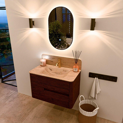 Mondiaz CIRO-DLUX Ensemble meuble de salle de bains - 80x45x50cm - Plan vasque solid surface Arena - 1 vasque au milieu - 1 trou de robinet - 2 tiroirs - Ruby