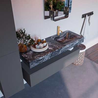 Mondiaz ALAN-DLUX Ensemble de meuble - 130cm - meuble Plata mat - 1 tiroir - Lavabo Cloud Lava suspendu - vasque Droite - 1 trou de robinet