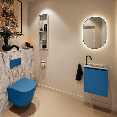 MONDIAZ TURE-DLUX Meuble toilette - 40cm - Jeans - EDEN - vasque Glace - position droite - 1 trou de robinet