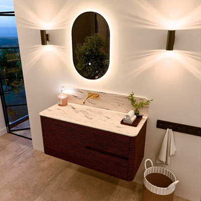 Mondiaz CIRO-DLUX Ensemble de meubles de salle de bains - 110x45x50cm - lavabo en solid surface Nata - 1 vasque à gauche - sans trous de robinet - 2 tiroirs - Ruby