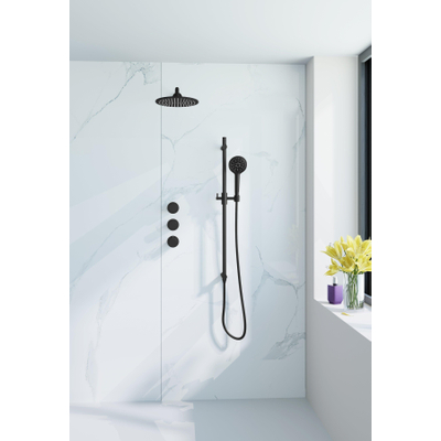 Fortifura Nebbio Regendoucheset - inbouwkraan - inbouwdeel - glijstang - doucheslang metaal - ronde handdouche - 35cm - wandarm - 30cm ronde hoofddouche - mat zwart