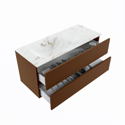 MONDIAZ VICA-DLUX Ensemble meuble de salle de bains - 110cm - meuble bas Rust - 2 tiroirs - lavabo encastré Cloud gauche - sans trous de robinet - version haute 60cm - Frappe
