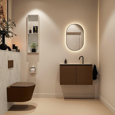 MONDIAZ TURE-DLUX Meuble toilette - 80cm - Rust - EDEN - vasque Opalo - position centrale - 1 trou de robinet