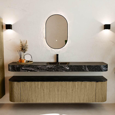 MONDIAZ THOR-DLUX Meuble de salle de bains - 190cm - arrondi gauche + droite - couleur Dusk - 2 tiroirs et 2 portes - Vasque suspendue CLOUD Milieu 1 trou de robinet - couleur Lava